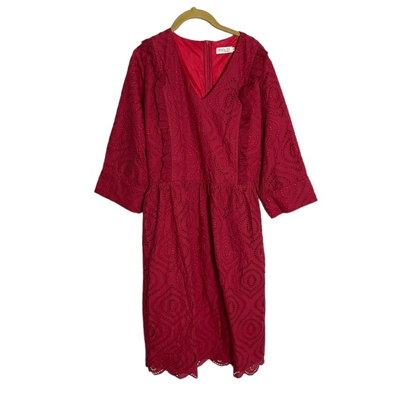 Roolee Burgundy Eyelet 3/4 Sleeve Dress - Picture 1 of 10